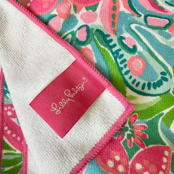 LILLY PULITZER Beach Towel Blue Pink Floral Bath Tropical Hawaiian - Picture 4 of 7